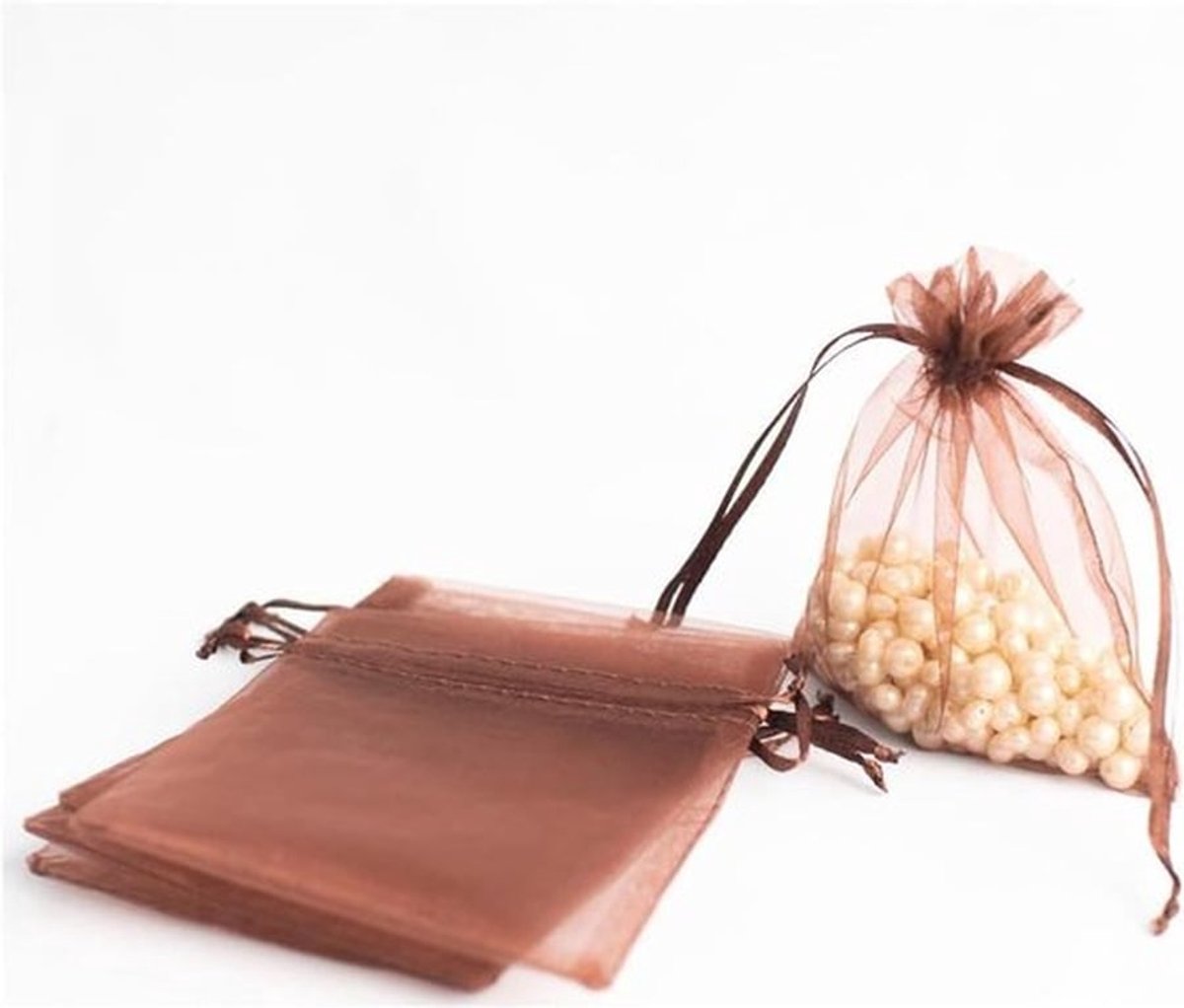 Organzazakjes - cadeauzakjes - sieradenzakjes voor bruiloft, festival, geschenkverpakking, bruin, 10 x 15 cm, 100 stuks