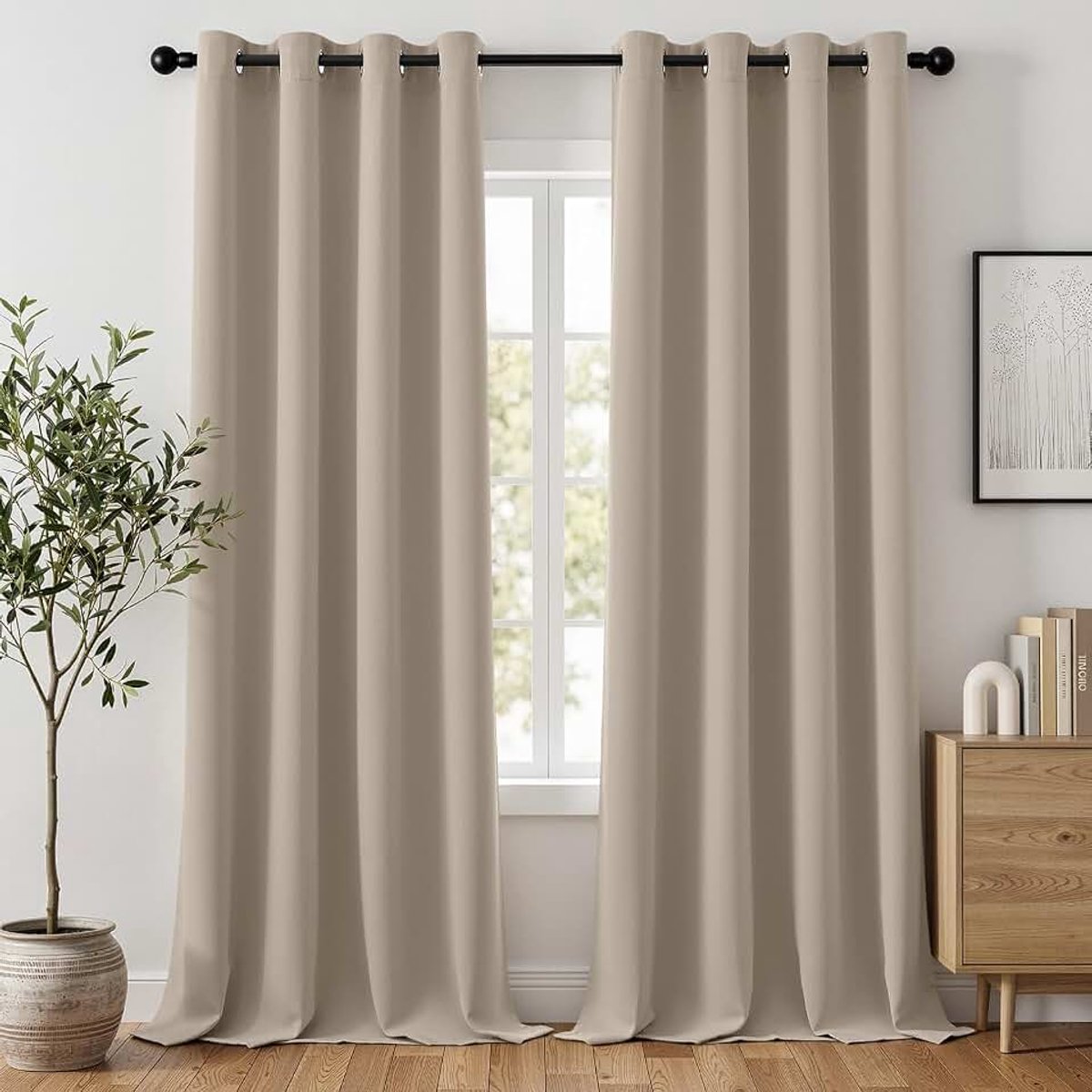 Verduisteringsgordijnen voor binnen, 2 stuks, 140 x 200 cm, modern lichtbeige, warmte-isolerende gordijnen voor binnen, met ringen, ramen, slaapkamer, woonkamer