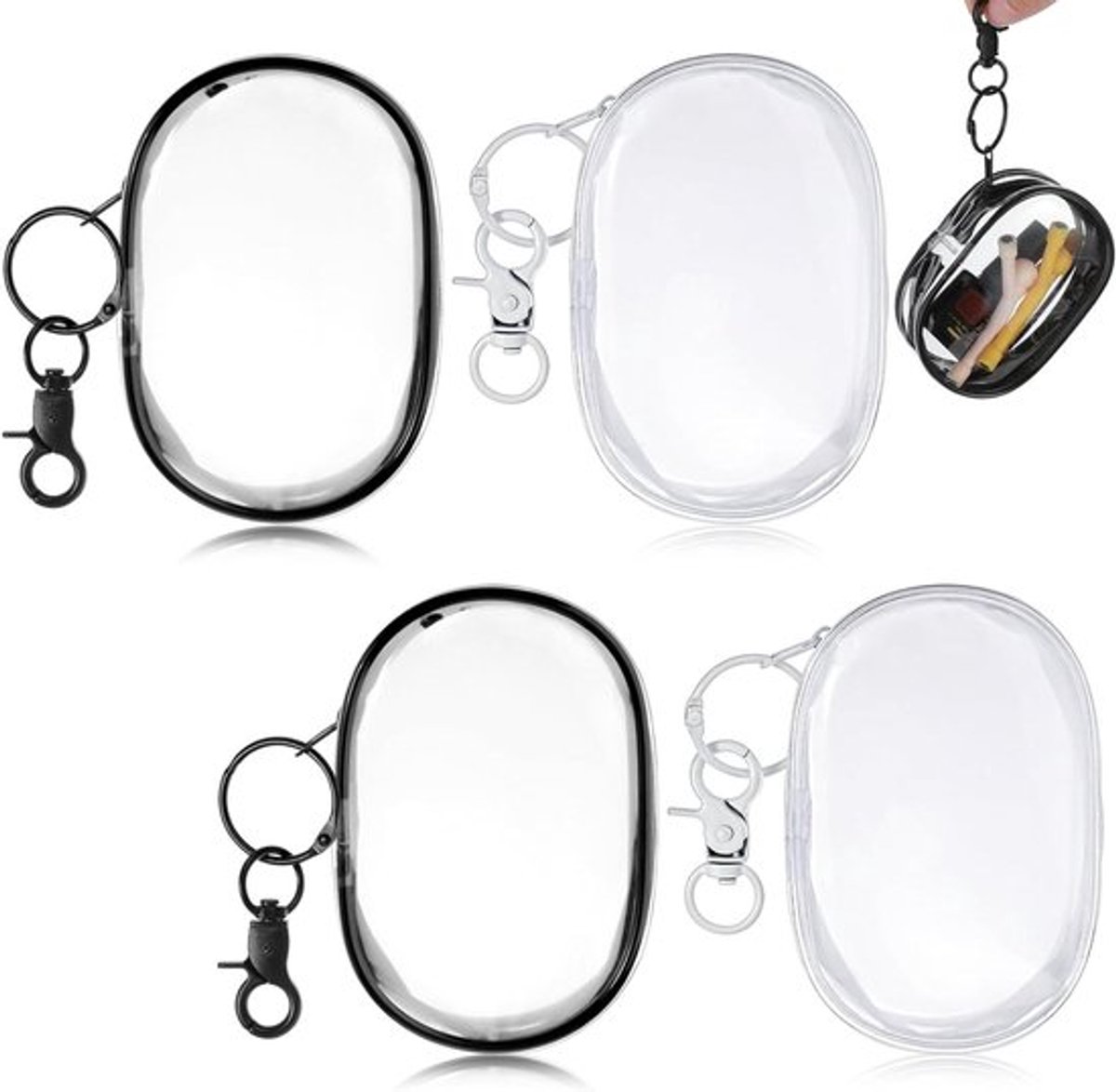 4-delige transparante toilettas set voor handbagage met ritssluiting - vloeistoffen, cosmetica, make-up - compact en handig voor op reis - afmetingen 10,5 x 7 cm.
