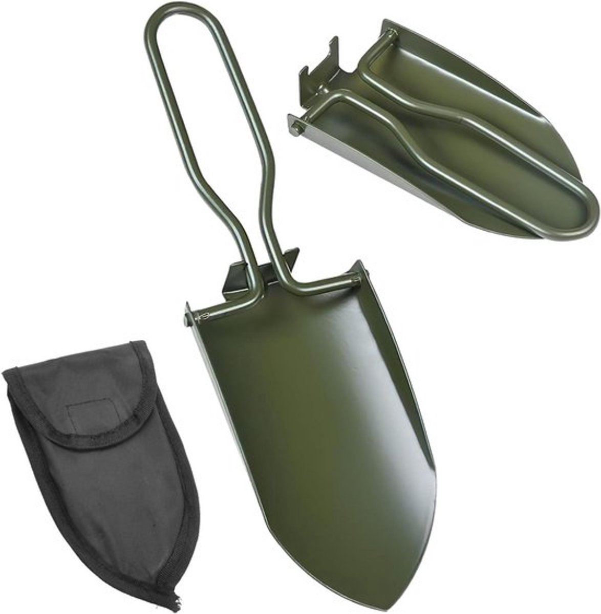 Inklapbare vouwschep voor tuin en camping, roestvrij staal, compact design, met riemtas.