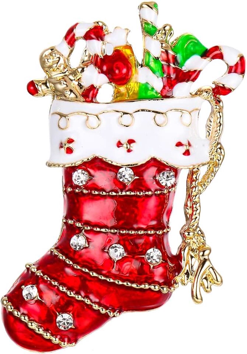 Oostenrijkse Crystal Rode Kerst Sokken Snoep Broche, Kristal