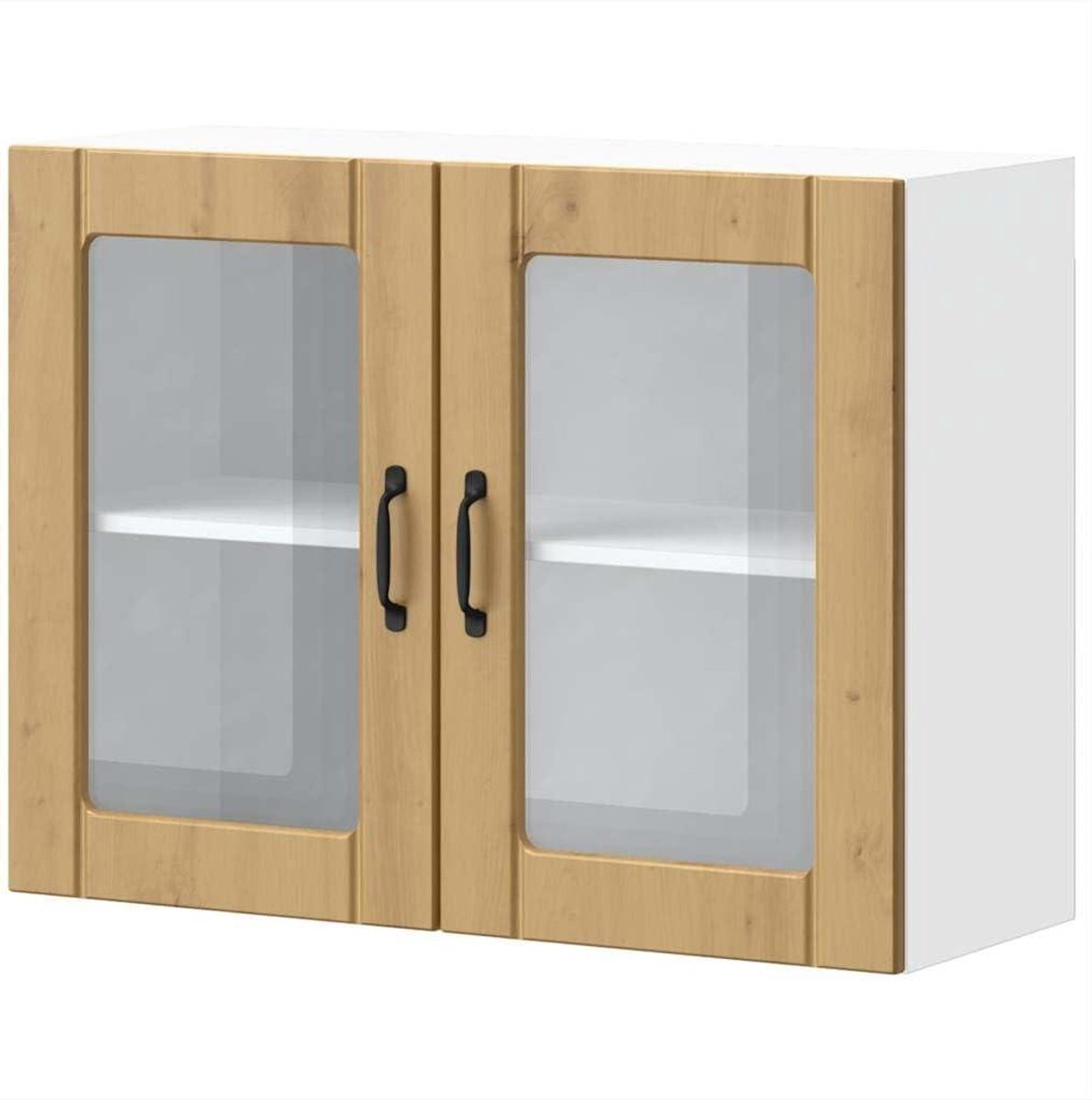 Keukenwandkast - Keukenkast - Keuken organiseren - Glazen deur - 80 x 60 cm - Eiken