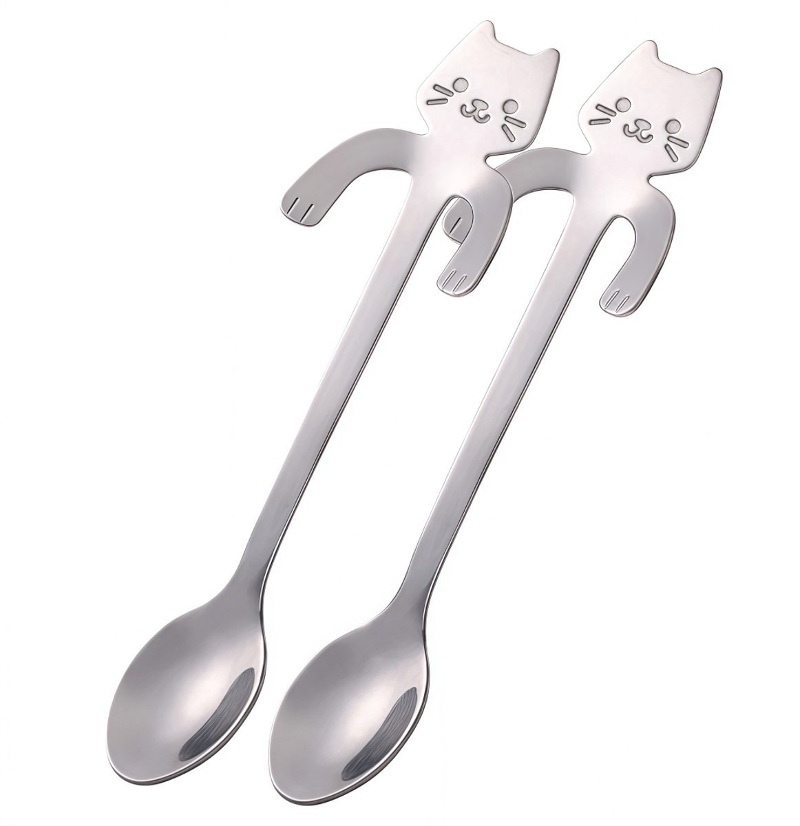 Casalora Tafellepels - koffielepeltjes - 2 Schattige Katvorm koffielepels - 11.5cm - RVS - Zilver