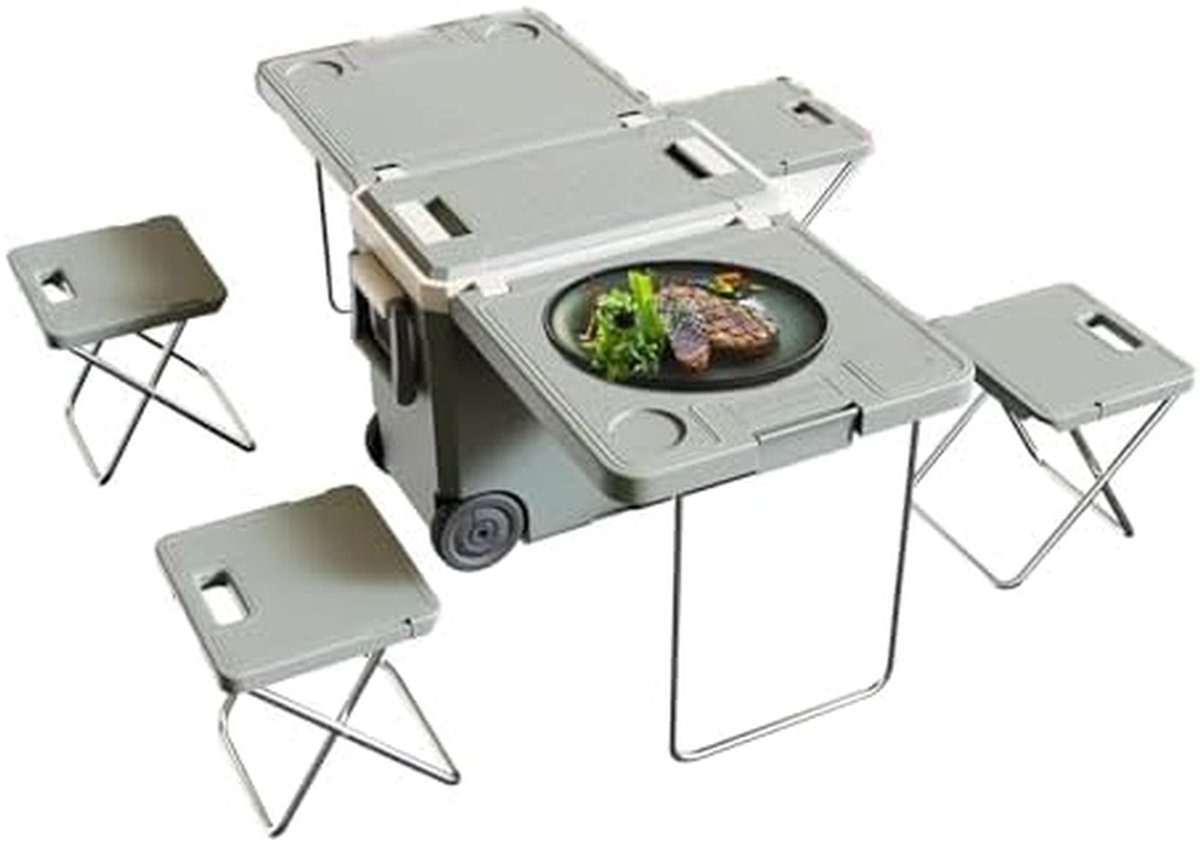 Stevige koelbox - Draagbare koeler - Buitenactiviteiten - Inclusief tafel stoel - 32 liter - A