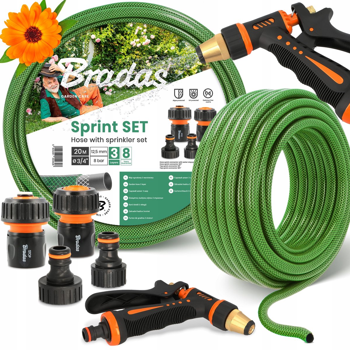 Tuinslang 20m 3/4" Groen Inclusief Sproeier & Koppeling