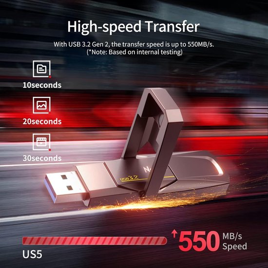Externe SSD - Draagbare Opslag - Bestanden Overzetten - Dubbele Interface - 512GB - Metaal — afbeelding 5