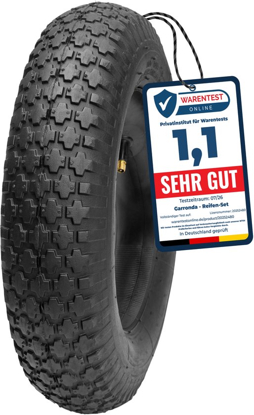 GARRONDA - Banden Set 4.80/4.00-8 met Binnenband Kruiwagenband Vervangband Kruiwagen Bolderkar Autoventiel 2PR Rubber Ø 390 mm voor Tuinwagen Erf Bouwplaats GD-0164, Zwart van Garronda — afbeelding 4