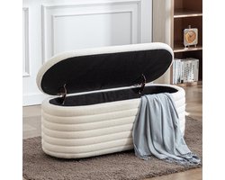 Chairus Kunstbont zitbank met opbergruimte voor woonkamer, kruk, opbergdoos voor slaapkamer, moderne gestoffeerde bank, bedbank (wit)