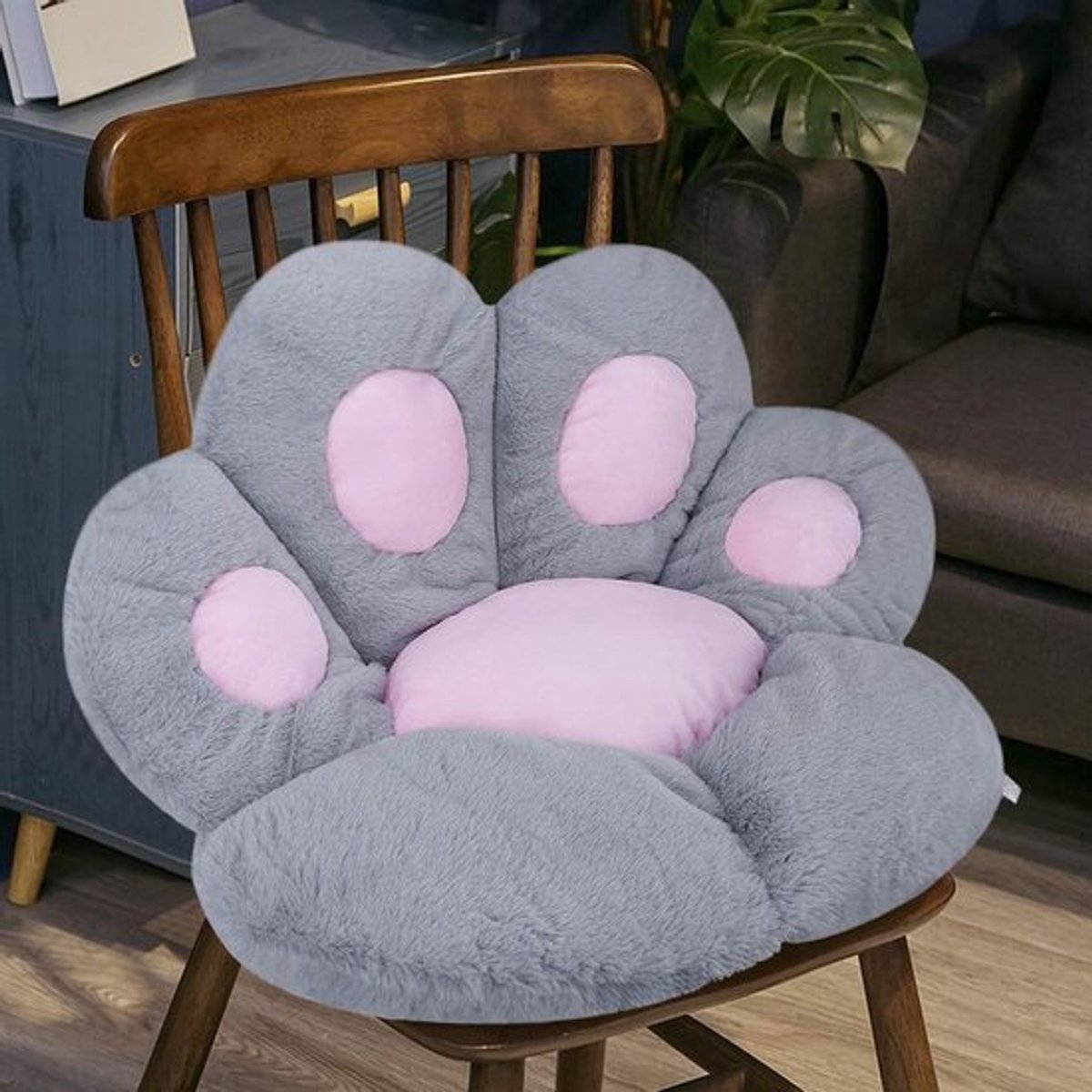 Schattig Kattenthema Stoelkussen, Pluche Comfort Kussen voor Thuis, Kantoor en Tatami Vloer, Warm en Ontspannend Kussen in Grijs