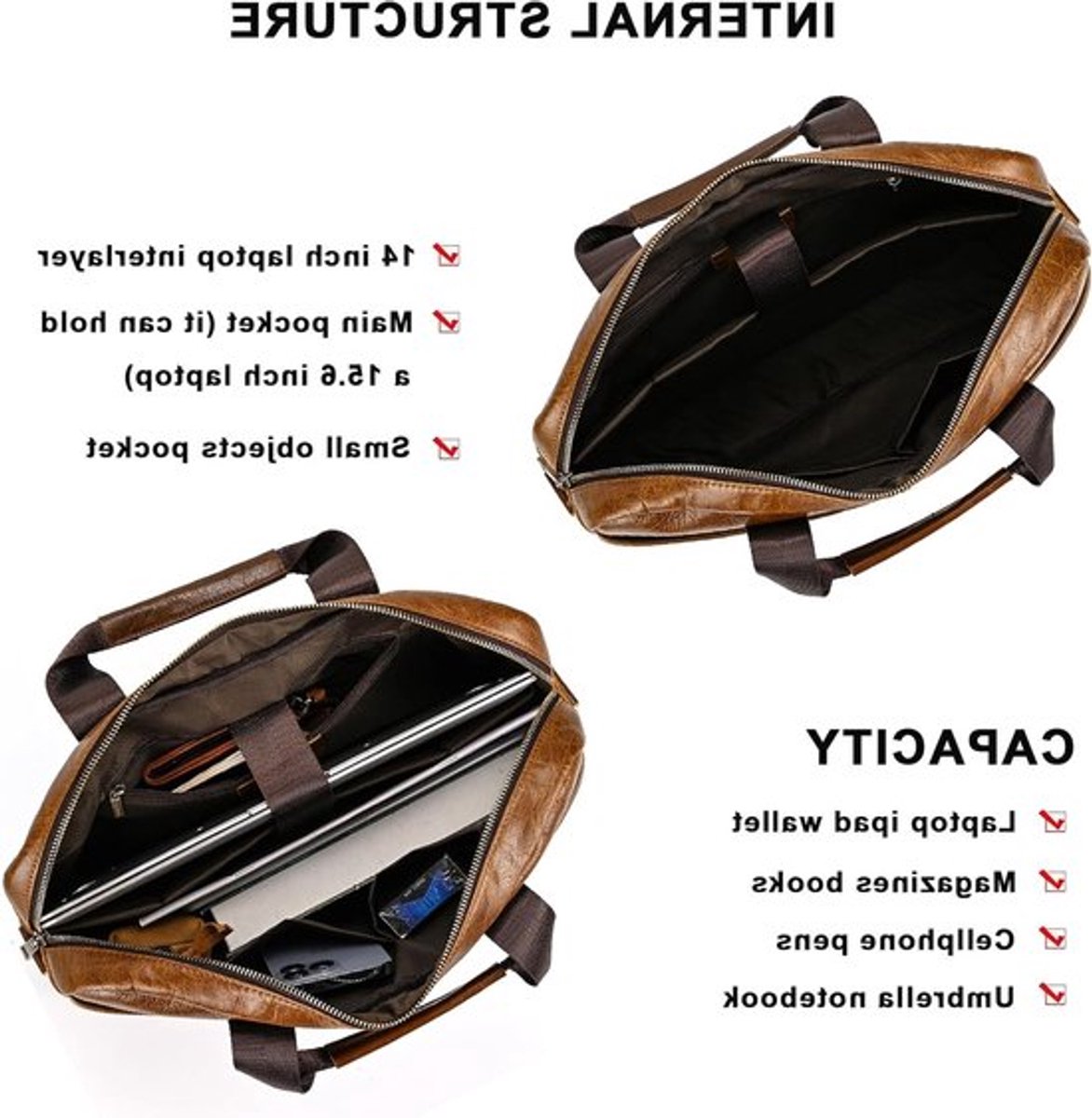 Leren 15.6 Inch Laptop Tas voor Mannen - Schoudertas, Handtas en Business Bag voor Notebook en Kantoorgebruik