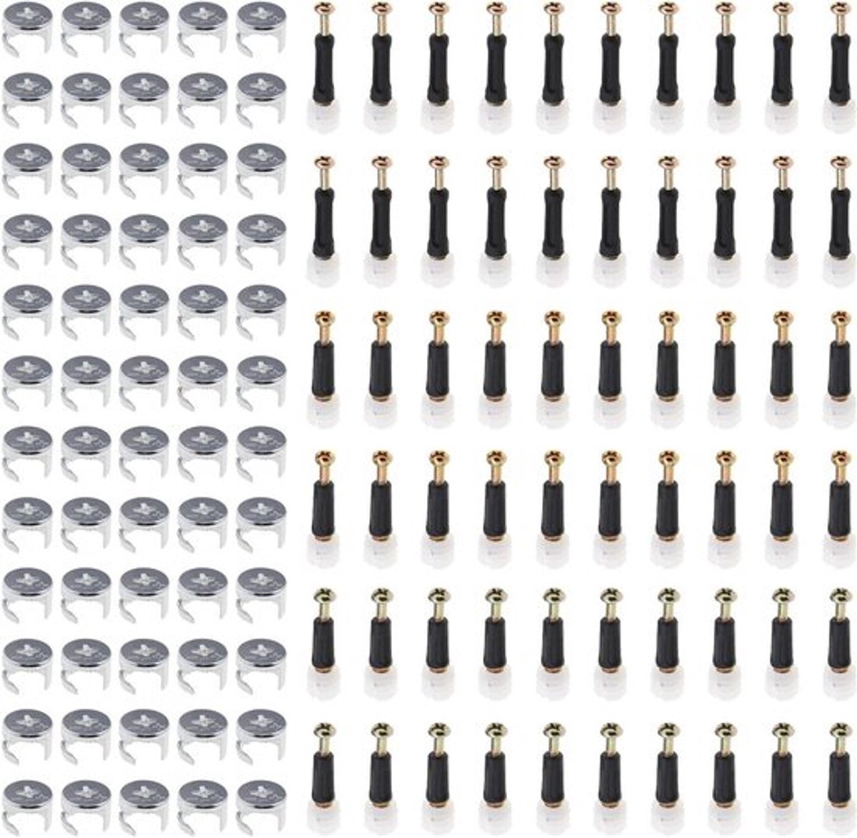 Meubelaansluitklemmen - Connectoren - Schroeven - Pluggen - Meubelbevestiging - Kastlade - Garderobe - 60 stuks - Cam Lock - Geschikt voor diverse meubels - Zilverkleurig