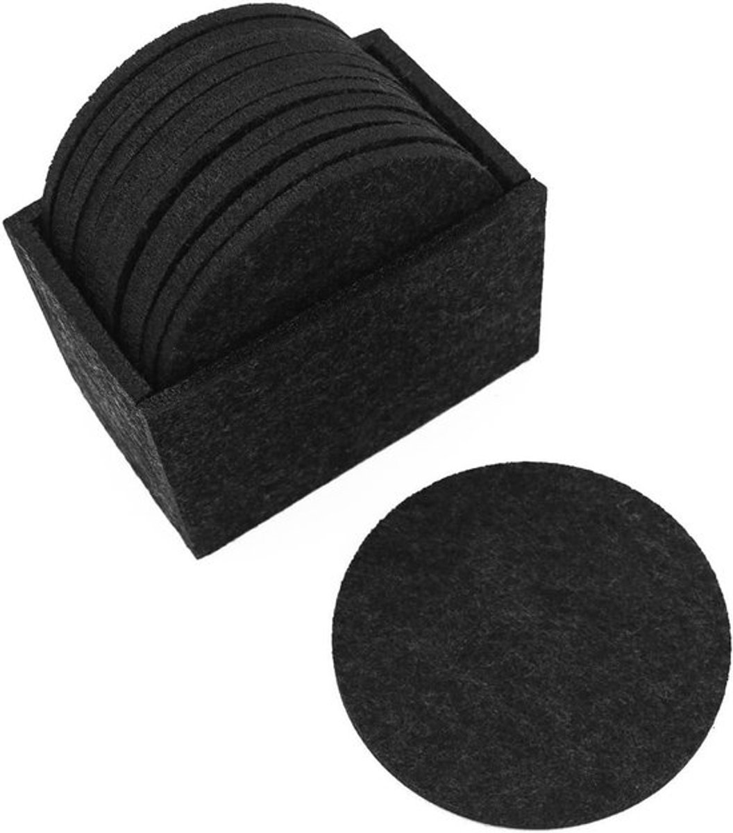 Onderzetters Set van Vilt met Antislip Functie voor Diverse Drankjes - Donkergrijs - 12 stuks - Geschikt voor Tafel - Rond.