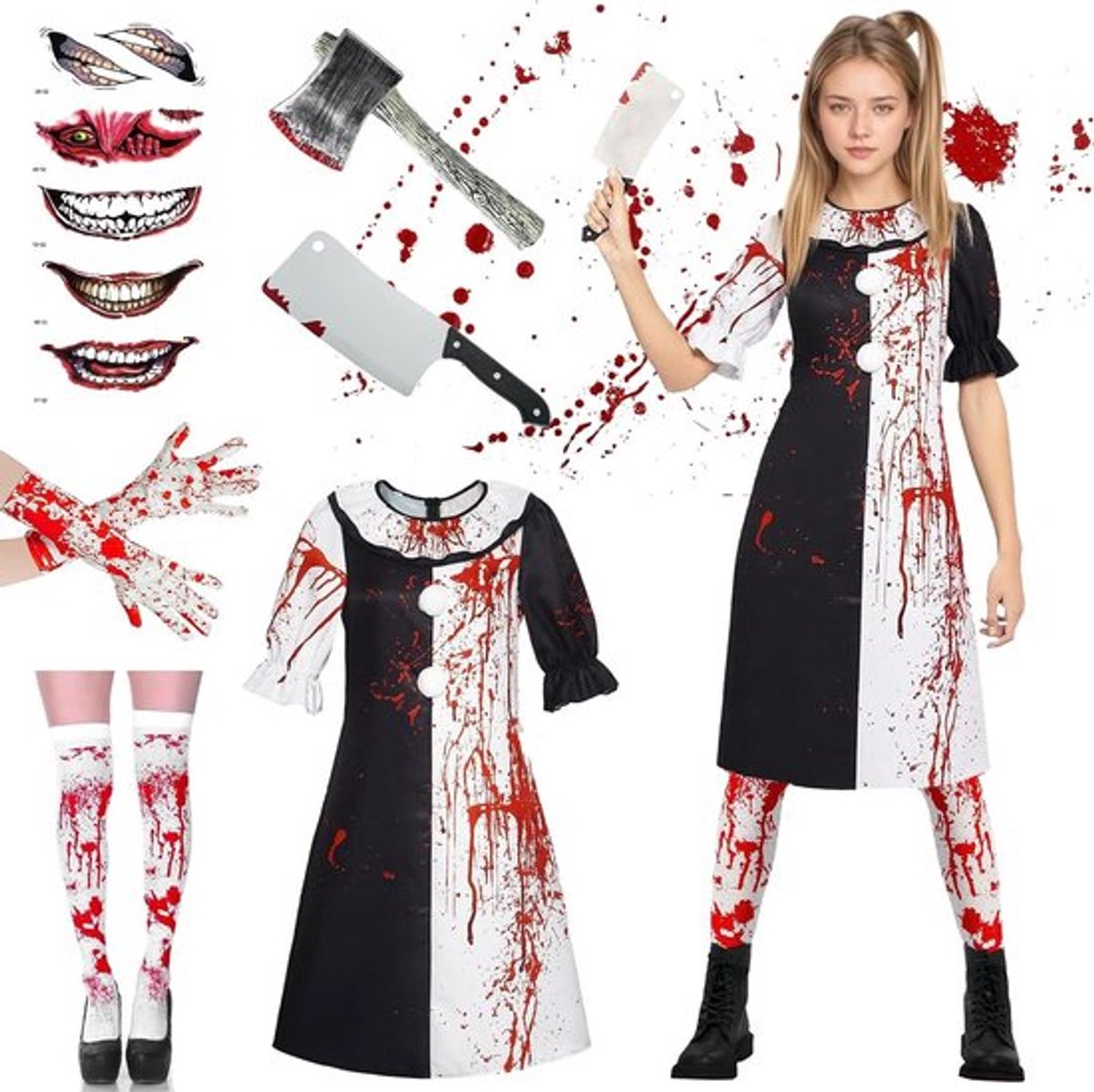 Griezelig clownskostuum voor Halloween, feest of verkleedpartij met accessoires en make-up