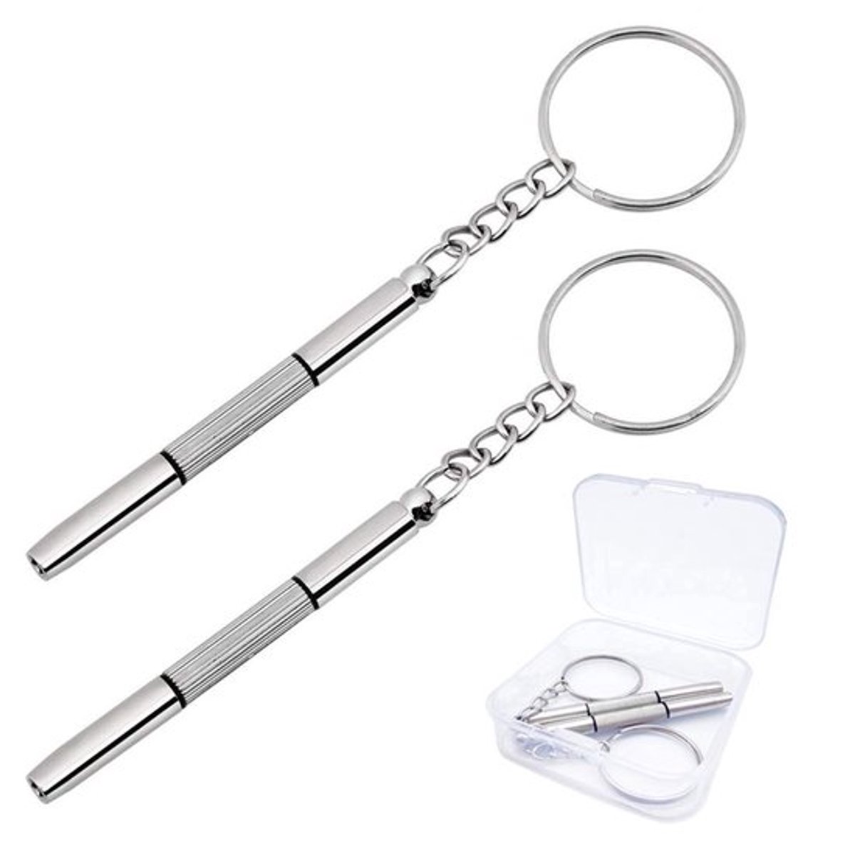 Mini-Schroevendraaier 3-in-1 - Sleutelhanger - Brillenschroevendraaier - Mobiele Telefoons - Roestvrij Staal - Opbergkist