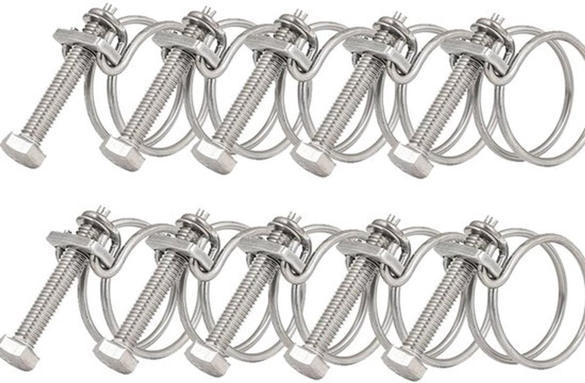 Slangklemmen 25-29mm - RVS Slangklemmen - Verstelbare Klem - Dubbele Draad - Set van 10 - Hoogwaardige Kwaliteit - Slangklem