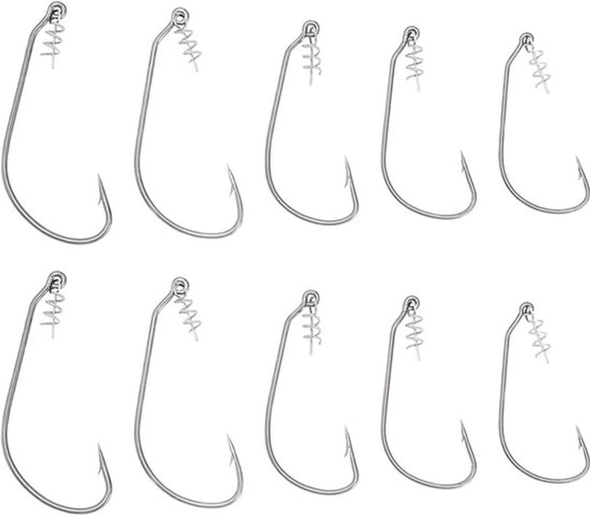 - Vishaken Kit - Twist Lock - 20 stuks - Spring Lock - Maat 1/0 2/0 3/0 4/0 5/0 - zacht plastic zwemaas - worm lokken - geschikt voor haken - kleur of model - zwart