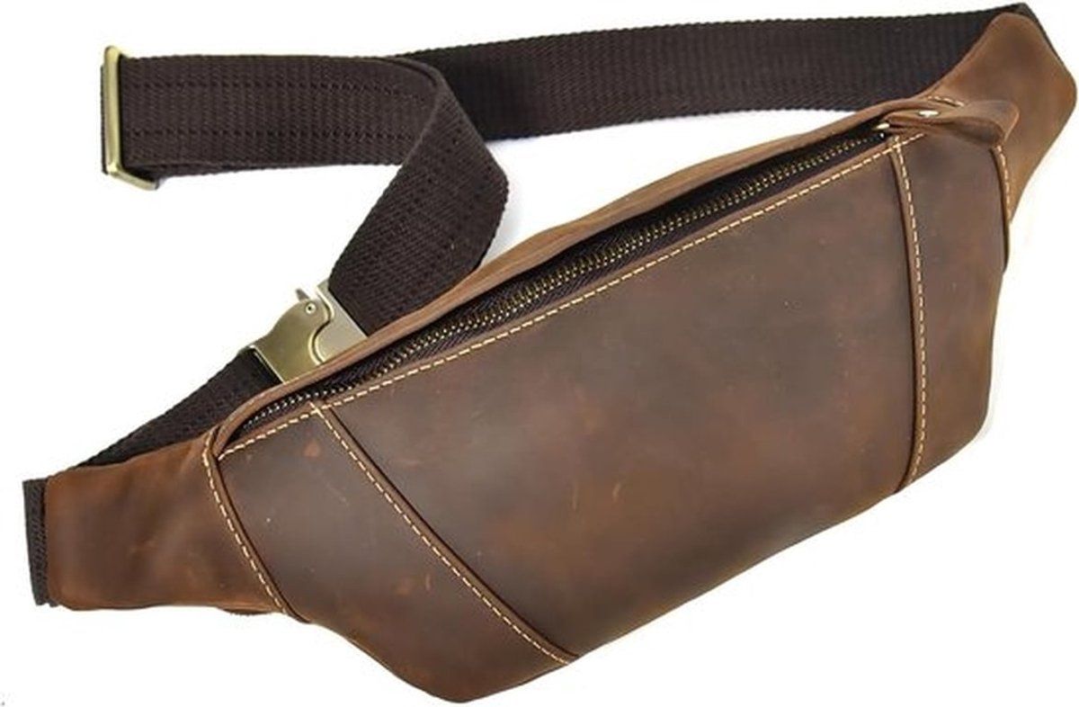 Stijlvolle Vintage Leren Heuptas voor Mannen en Vrouwen, Ideaal voor Joggen, Festivals en Vakanties, Duurzaam en Praktisch, Bruin