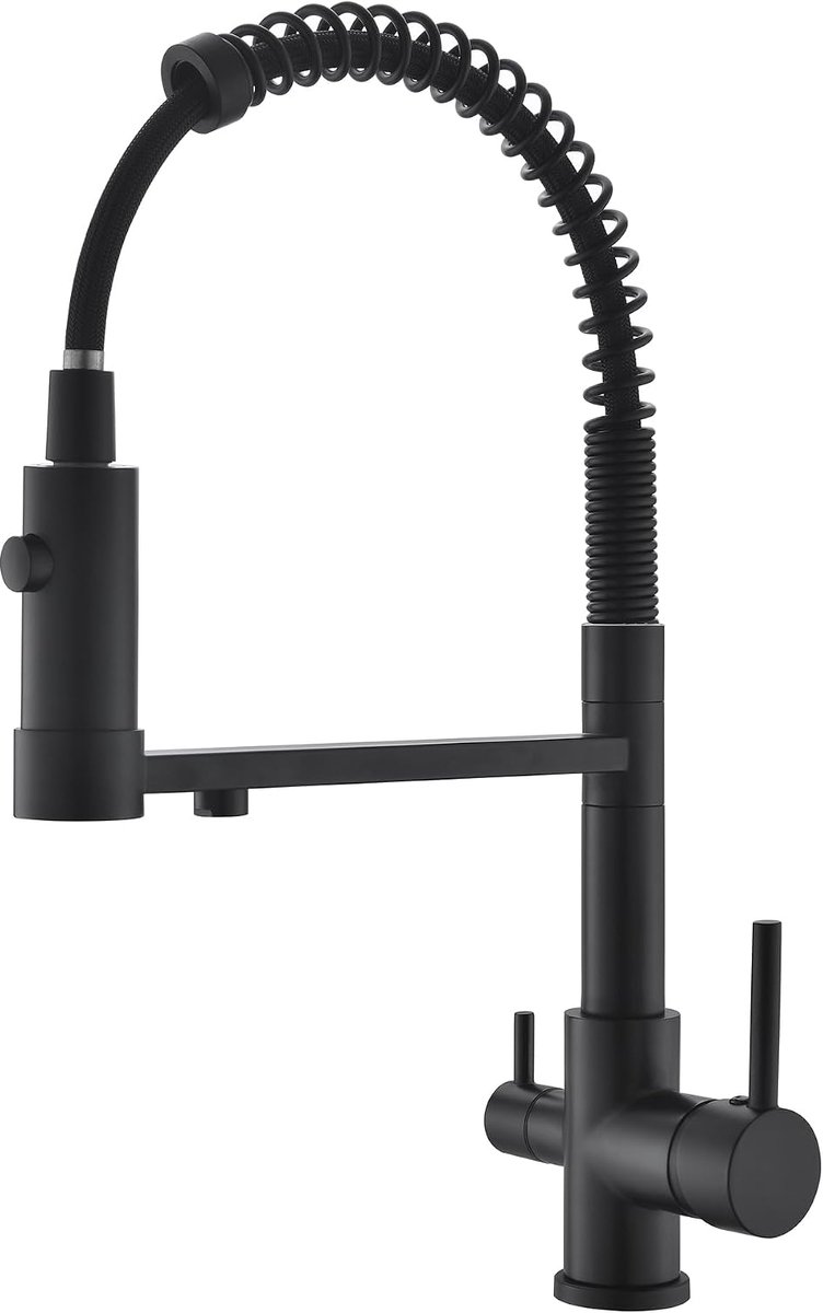 3-weg waterkraan, zwart, 360° draaibaar, keukenkraan 3-in-1, voor waterfilter, waterkraan, keuken met uittrekbare douche, osmose-kraan (zwart)