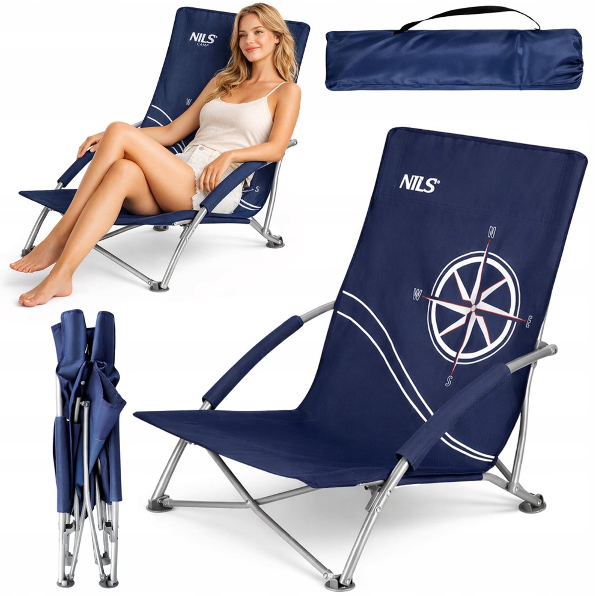 NILS Camping Leunstoel Strandstoel Opvouwbaar met Hoes - Blauw