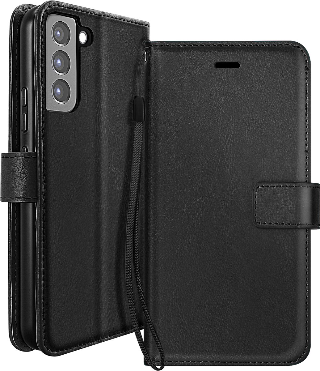Mayaxess, Portemonnee Hoesje geschikt voor Samsung Galaxy S21 FE met Draagkoord, Zwart
