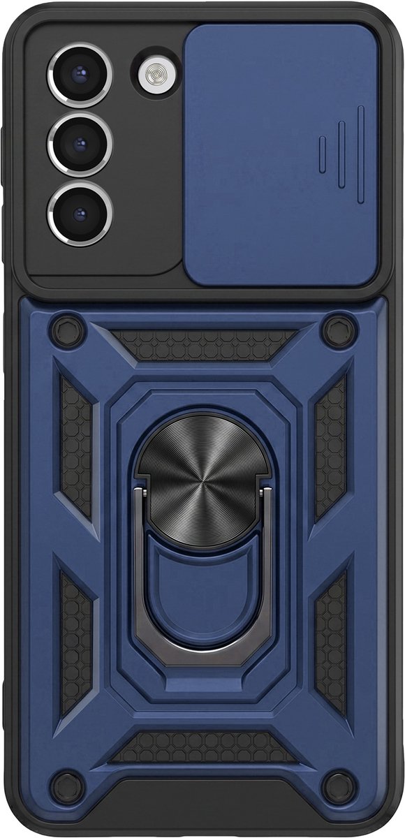 Mayaxess, Hoesje geschikt voor Galaxy S21 met Schuifbare Camerabescherming en Magnetische Ring, Nachtblauw