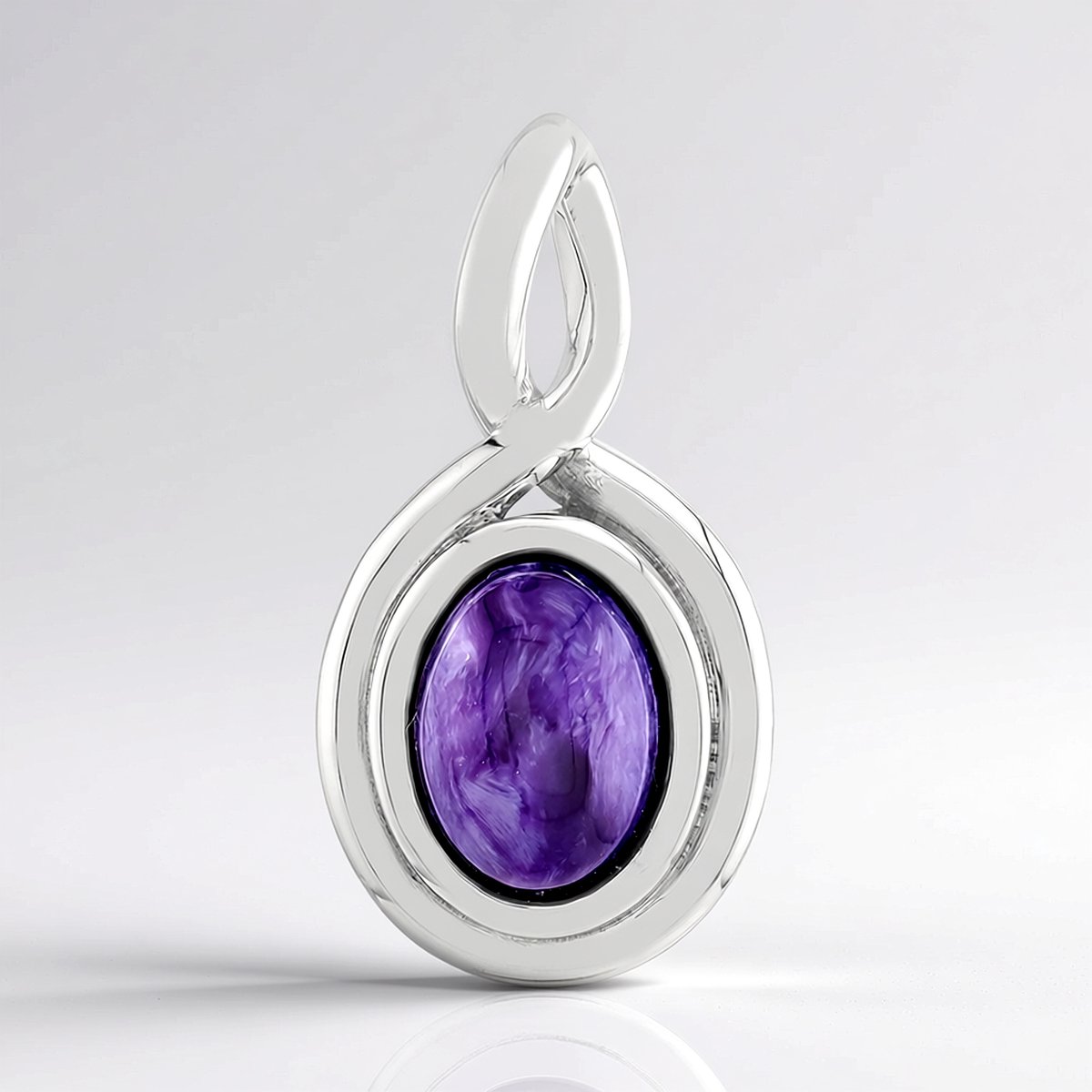 Cavill - Zilveren Hanger met 1,25 ct Ovale Charoiet Cabochon - 925 Zilver Gerhodineerd - Moderne Russische Edelsteen Sieraden voor Dames