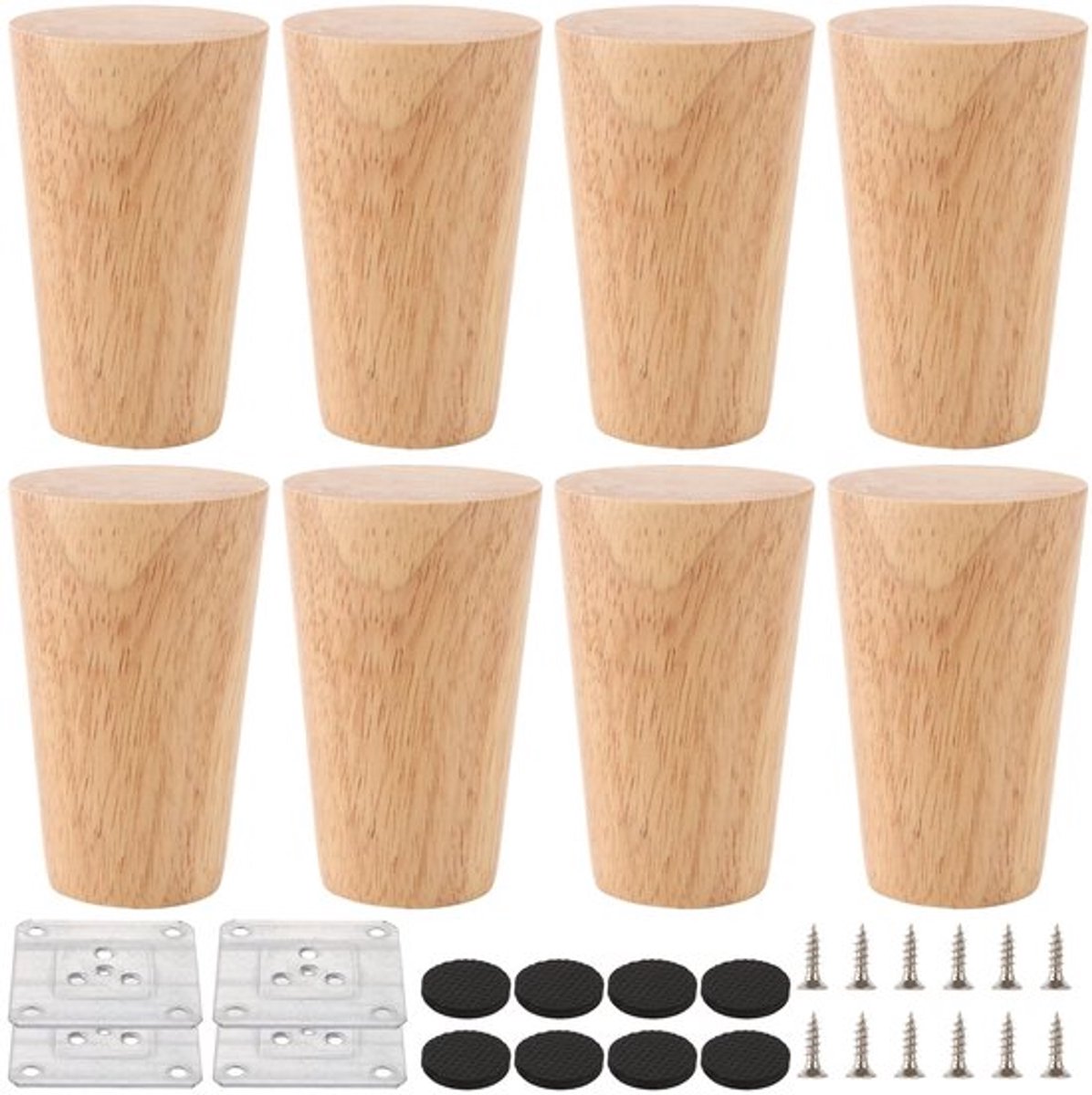 Meubelpoten 8 cm - Houten Meubelpoten - Tafelpoten - Kastpoten - Meubelverhoger - 8 stuks met bevestigingsplaten - Meubelpoten Hout