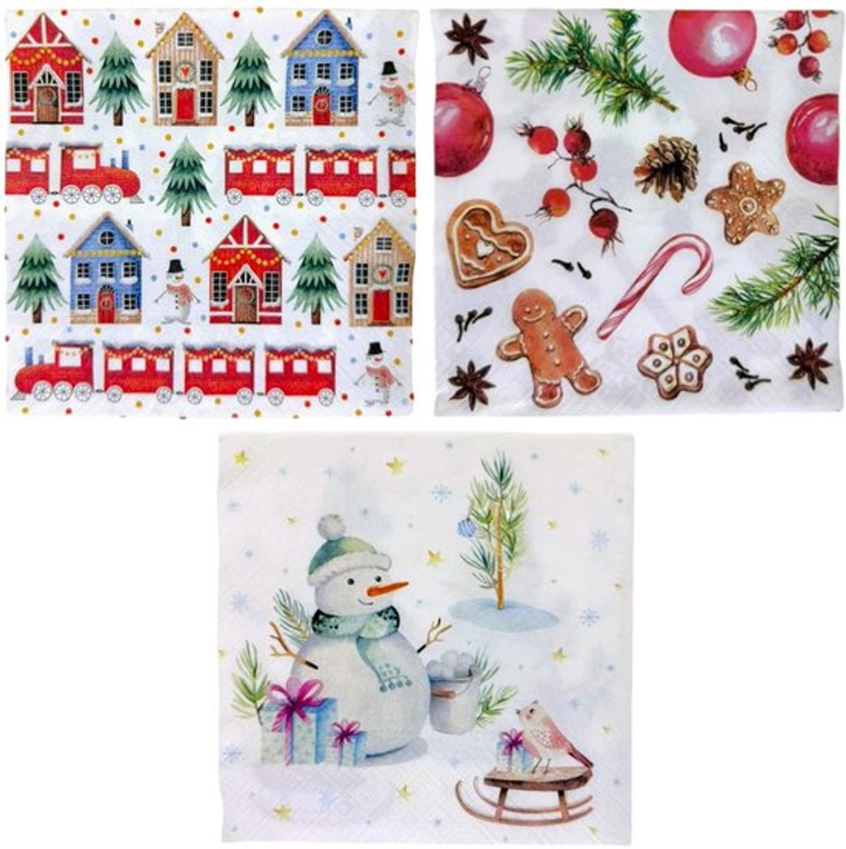 Kerstservetten - Feestelijke motieven - 3-laags kwaliteit - Set van 48 stuks - Milieuvriendelijk - Perfect voor kerstfeesten - Diver