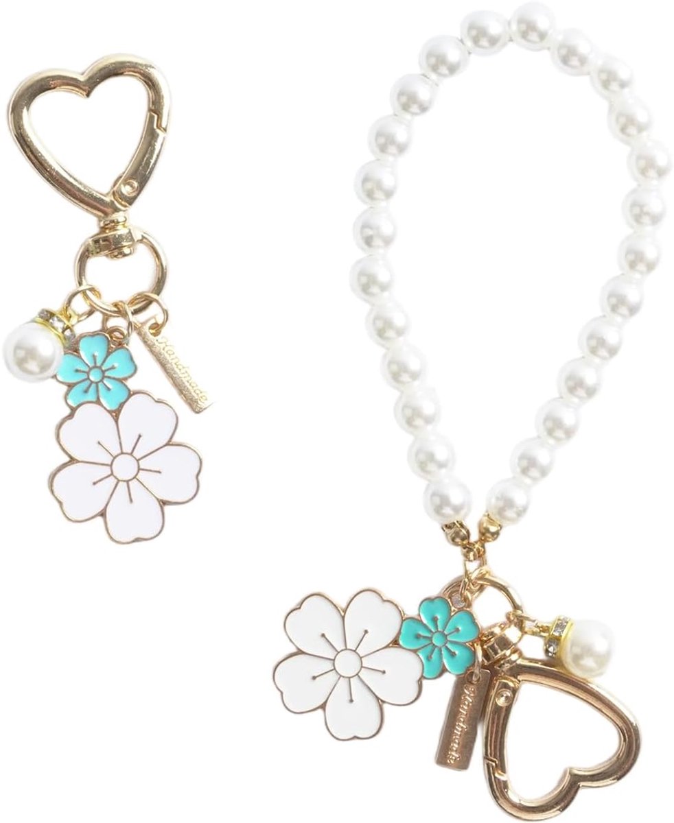 Dames, elegante sleutelhanger met bloem en parels, autosleutelhanger en bedels voor tassen, sieraden voor tassen, cadeau voor vrouwen voor verjaardag