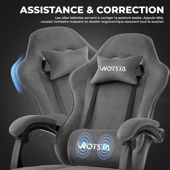 Gamingstoel met voetensteun - stof met sponskussen - voor volwassenen en kinderen - ergonomisch comfort - SnelShoppen — afbeelding 3