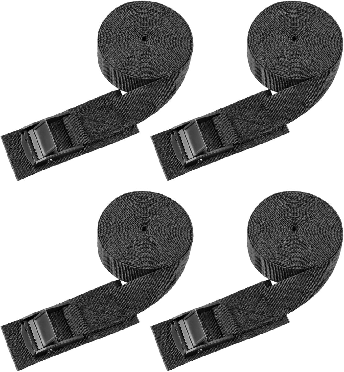 Set van 4 vastbindende riemen met nokkengesp voor zware belasting, verstelbare spanriemen voor vrachtwagen, motorfiets, vracht, aanhangwagen, bagage (zwart - 25 mm, 1,2 m)