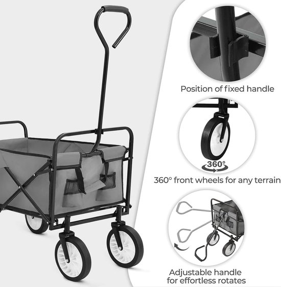 Bolderkar Opvouwbaar - Handwagen Tuinwagen - Spullen Vervoeren - 80 kg Belastbaar - 98 Liter Capaciteit - Zwart van Bolderkar Opvouwbaar — afbeelding 4