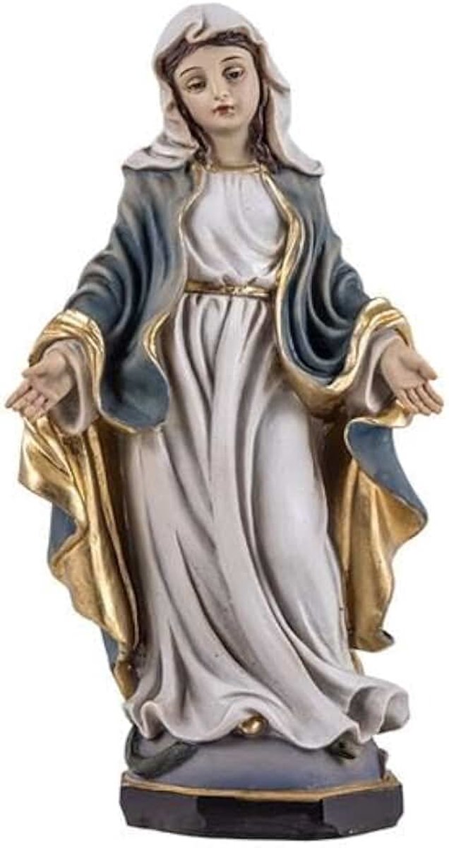 Figuur Maagd wonderlijke beschermheilige van wonderen en goddelijke bescherming van hars, handbeschilderd, beweging 14 cm