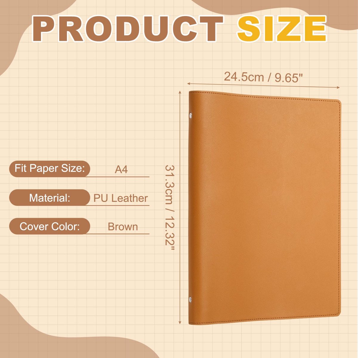 Ringband Journal Cover, 8 Ring Navulbare Ringband Losse Blad Notitieboek Beschermer Geen Papier voor Werkvergadering Notitieboek Map, Bruin