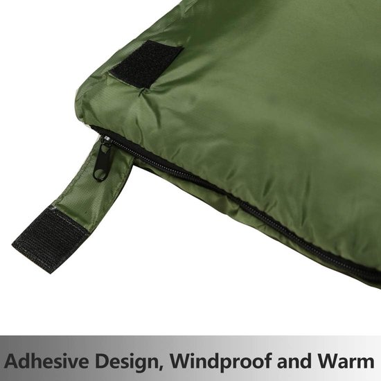 Slaapzak - Outdoor tas - Kamperen en wandelen - Waterafstotende buitenlaag - 220x84 cm - Legergroen — afbeelding 2