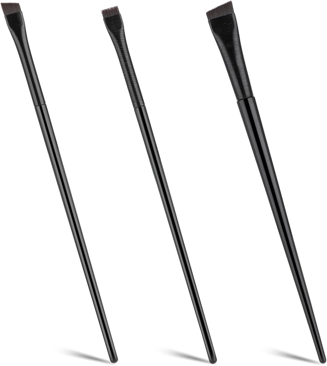 3 stuks schuine eyelinerkwasten set precisie-gel en wenkbrauwkwasten, wenkbrauwborstel, fijne schuine schuine dunne platte make-upborstels voor oogmake-up vrouwen geschenken zwart 13,4 cm