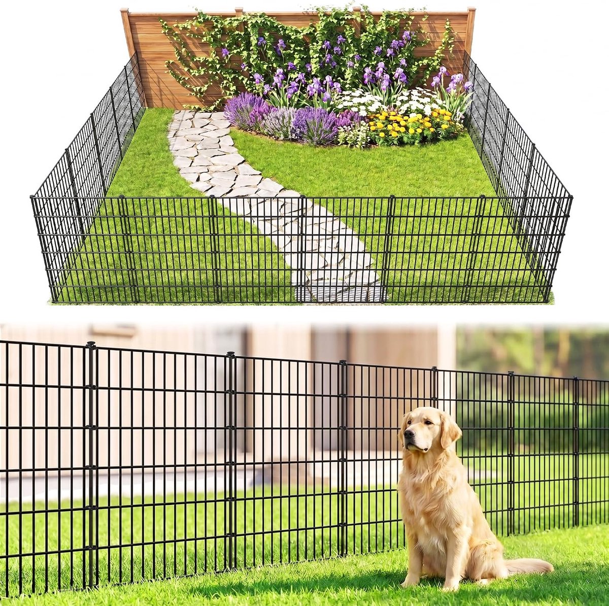 Tuinhek 81 cm hoog x 71 cm breed (5 panelen, totale lengte 3,5 m) Geen graven nodig, roestvrij metalen decoratief honden- en dierenbarrièrerandhek voor tuin, terras, bloembed
