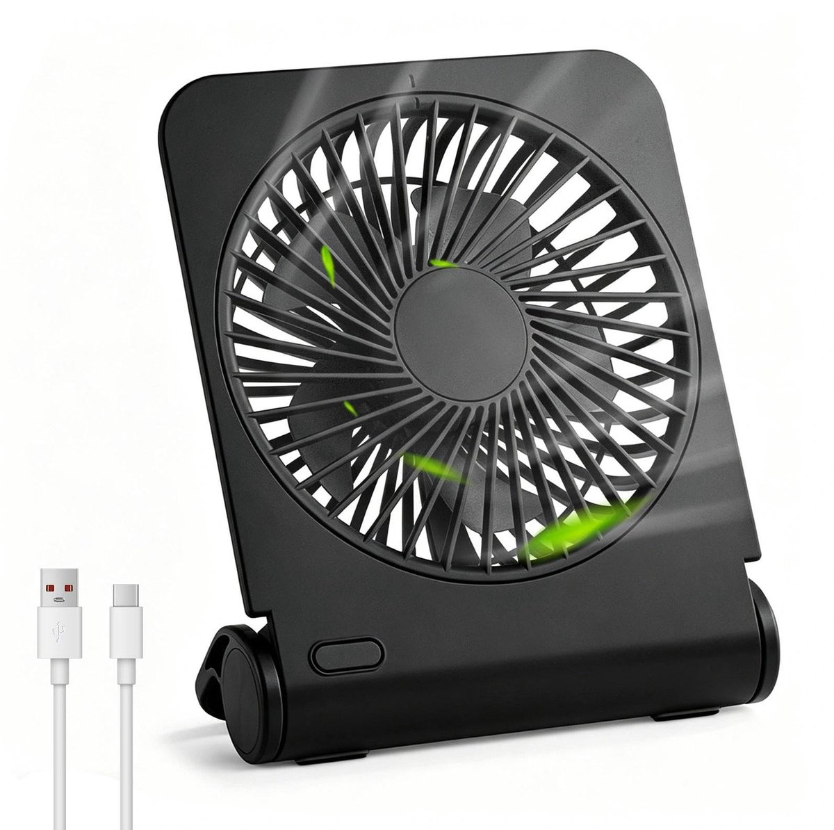 Oplaadbare handventilator met standaard - 4 snelheden - USB-C-aansluiting - stille ventilator voor kantoor - SnelShoppen