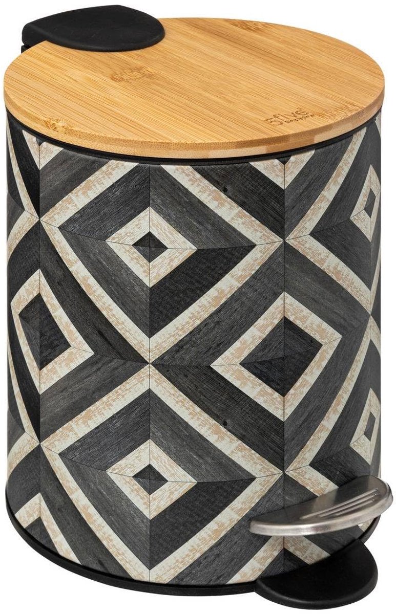 Afvalemmer 3L - zwart en beige canvas - soft close - ideaal voor keuken en badkamer - SnelShoppen