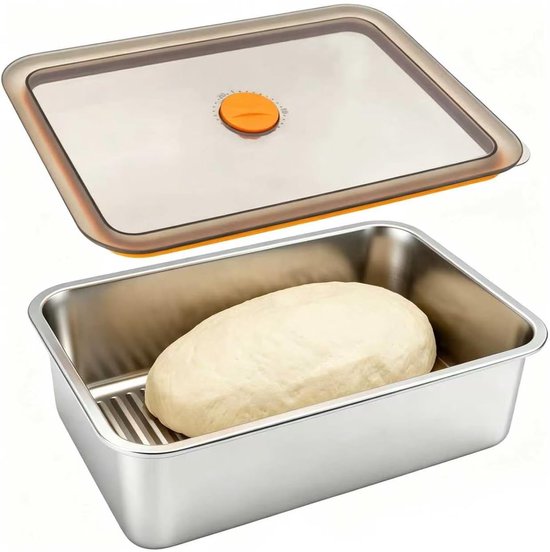 1 pizzaballenbox met deksel, gistdoos, pizzadeegbox, 30 x 21 x 8,5 cm, roestvrij staal, deegbak, deegbak voor pizzadeeg, lichte pizza, gistbox voor deeg, fruit, salade, cake, vlees