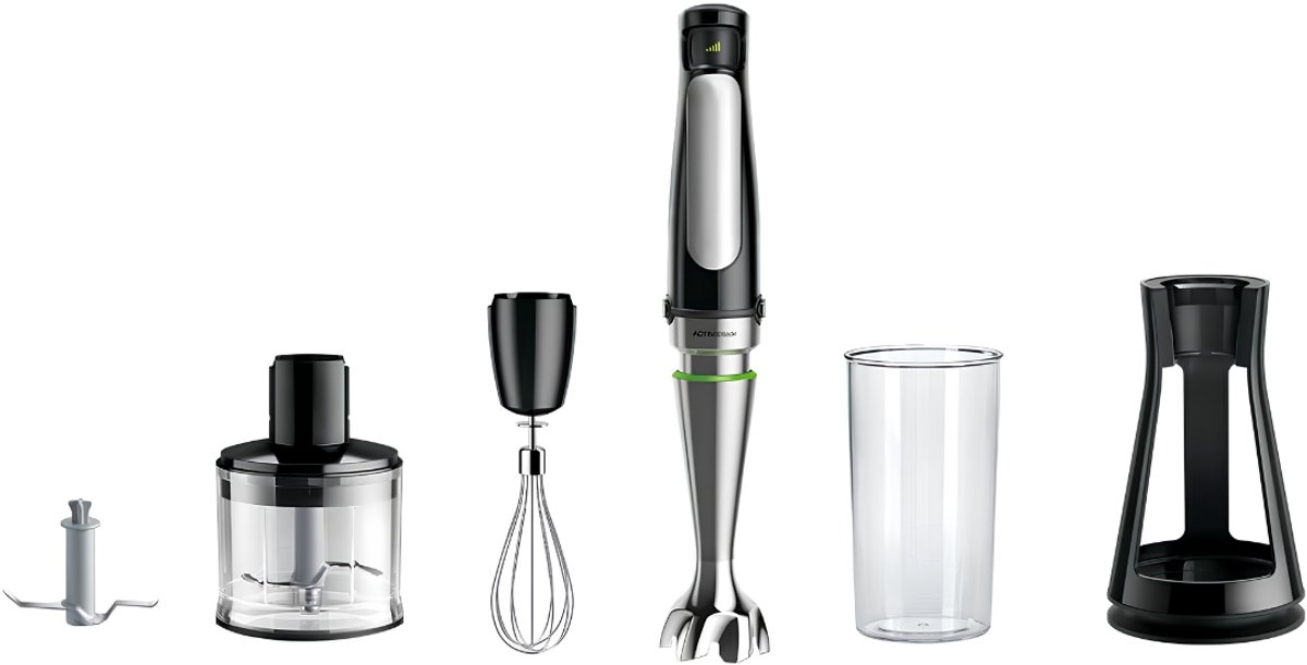VALI® Staafmixer Set - 1000 Watt - Met Hakmolenopstelling - Staafmixer - Zwart/Grijs - 7cm x 7cm x 39cm