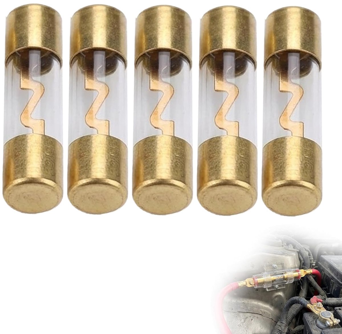 60 A AGU zekering 60 ampère auto audio power veiligheid bescherming glazen buis verguld versterker auto audio, marine, boten, motorfietsen en doe-het-zelfprojecten (5 stuks)
