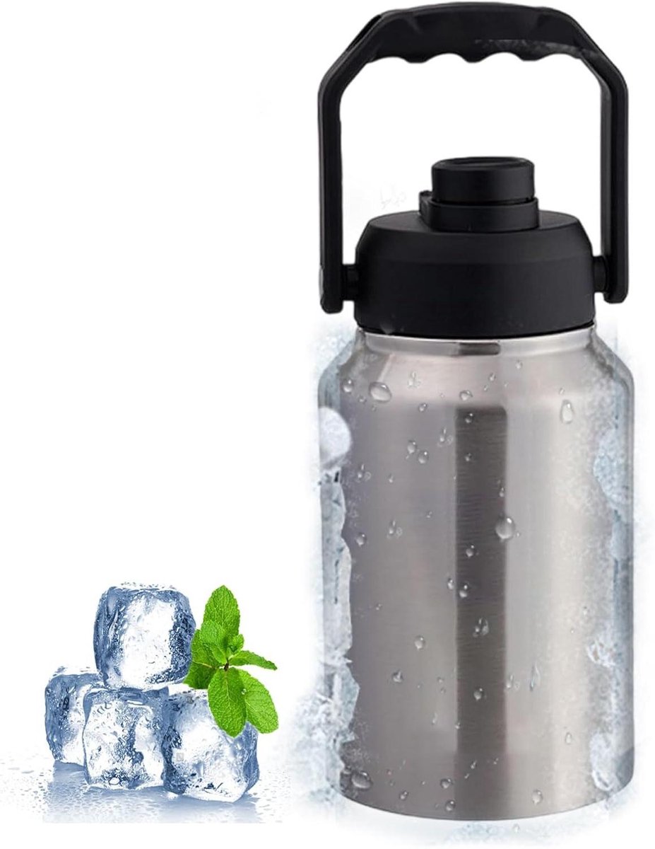 Geïsoleerde ijsemmer - Koeler met deksel - Dranken koel houden - 24 uur temperatuurbehoud - 2 liter inhoud - Grijs