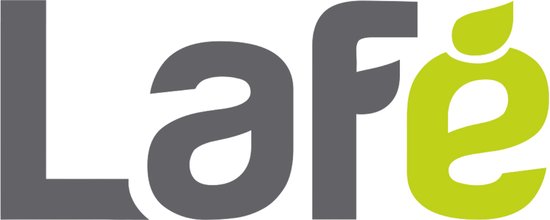 Logo met de tekst "LAFE" in grijs en groen.