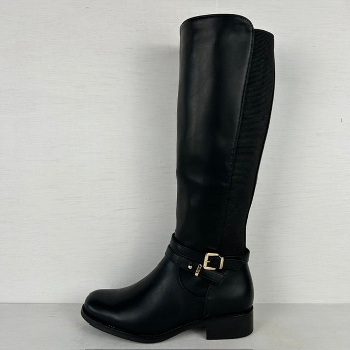 Hoge leatherlook laarzen met elastiek zwart (verkrijgbaar t/m maat 43) Zwart / 39