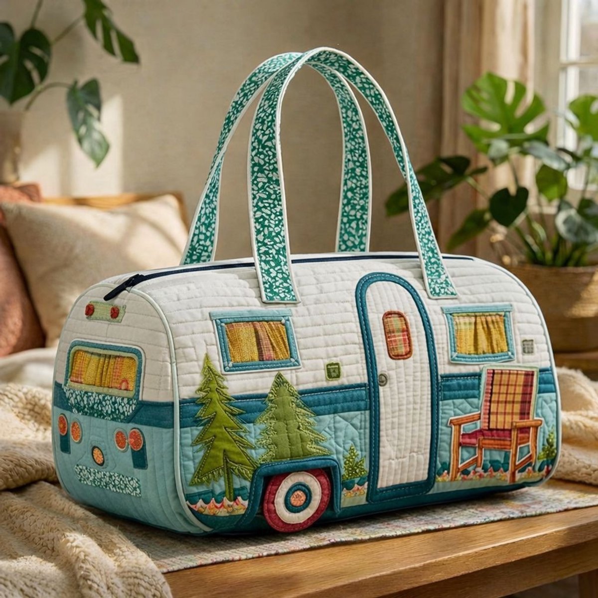 Textielen tas, retro bloemenprint in 3D-stijl, boho-stijl voor reizen en sport, meerkleurig, groot (18 x 9 x 9 inch)，59 modellen