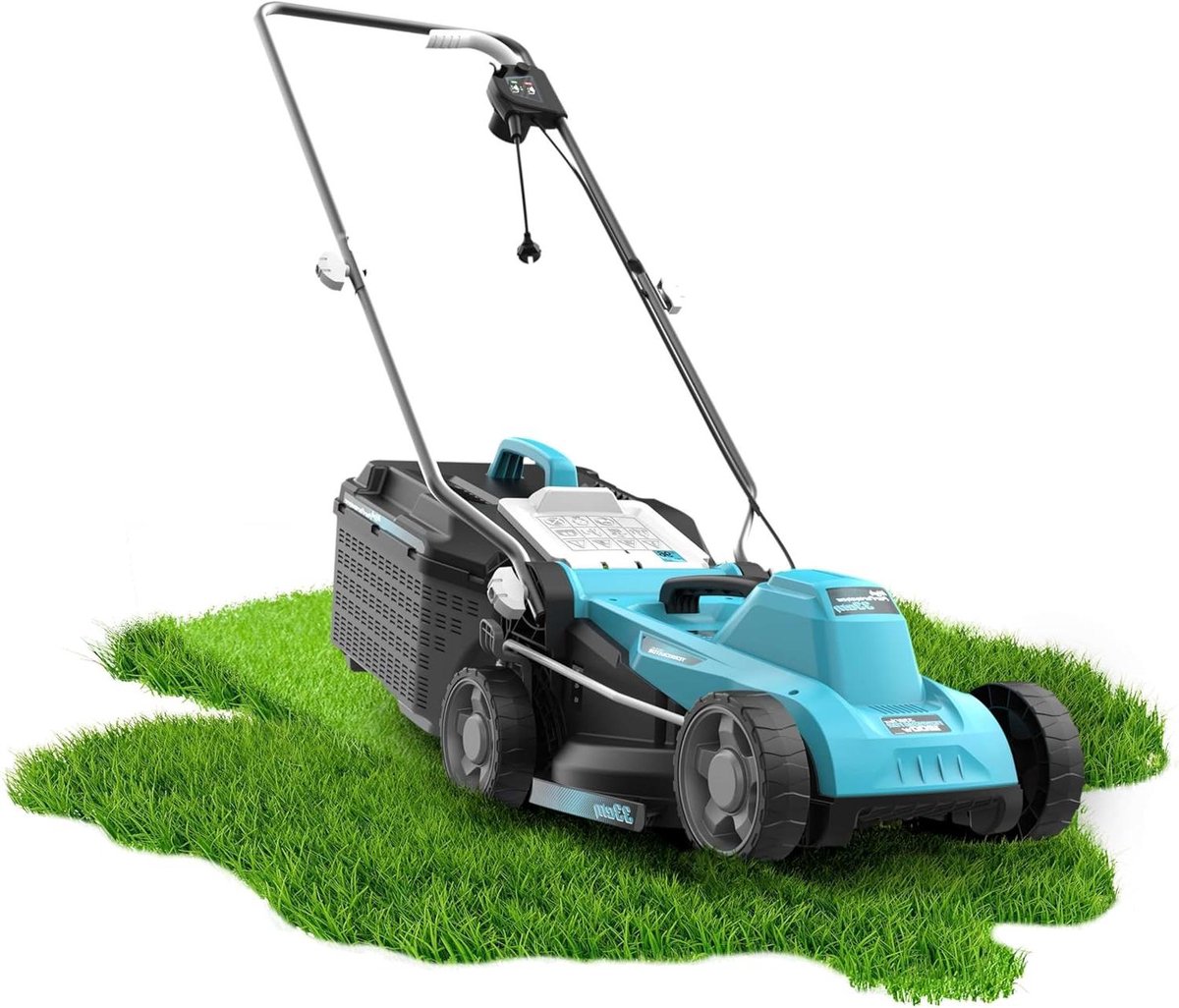 Elektrische Grasmaaier - Loopmaaier Tuin - Gazon Onderhoud - BeltDrive Technologie - 33 cm Maaibreedte - Grijs Blauw