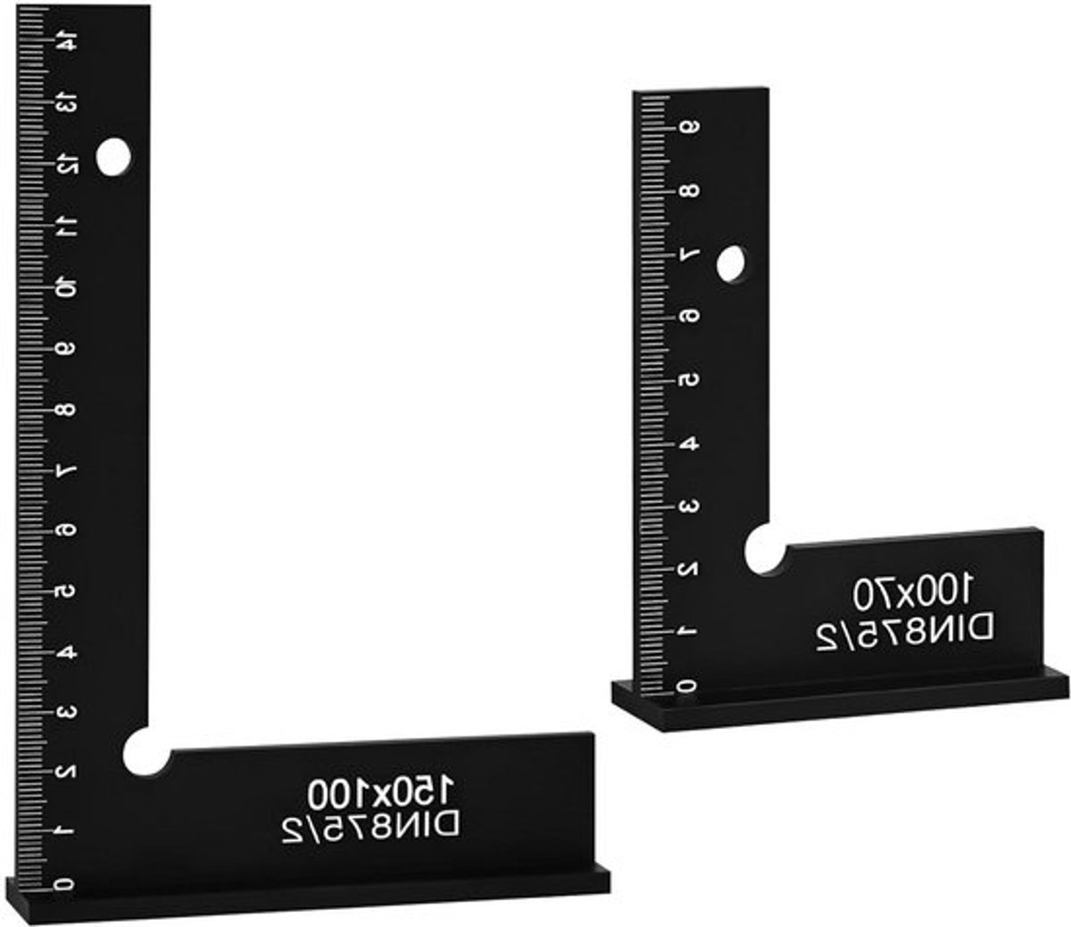Set van 2 slotenhoeken, 90 graden aanslaghoek, metaal, 150 x 100 mm, 100 x 70 mm, precisiegereedschapstafel, liniaal, L-type voor metaalbouw en werkplaats - Duurzaam, nauwkeurig, multifunctioneel