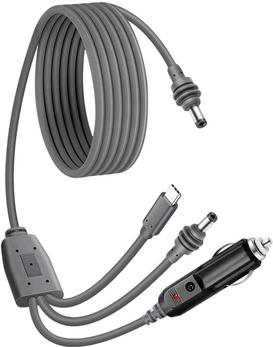 3-in-1 Stroomkabel met meerdere poorten - 3 meter - inclusief USB type-C - Autoladeradapter - DC-poort - Compatibel met 65 W-140 W Power Bank - voor Starlink Mini.