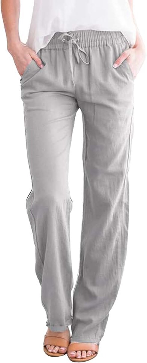 Girl Vrijetijdsbroek voor dames, zomerbroek met trekkoord en zakken, elegante katoenen linnen broek, casual, effen, vrijetijdsbroek voor reizen, casual, dagelijks gebruik